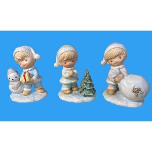 HOMCO #5613  Porcelain Winter Friends Christmas Kids Trio